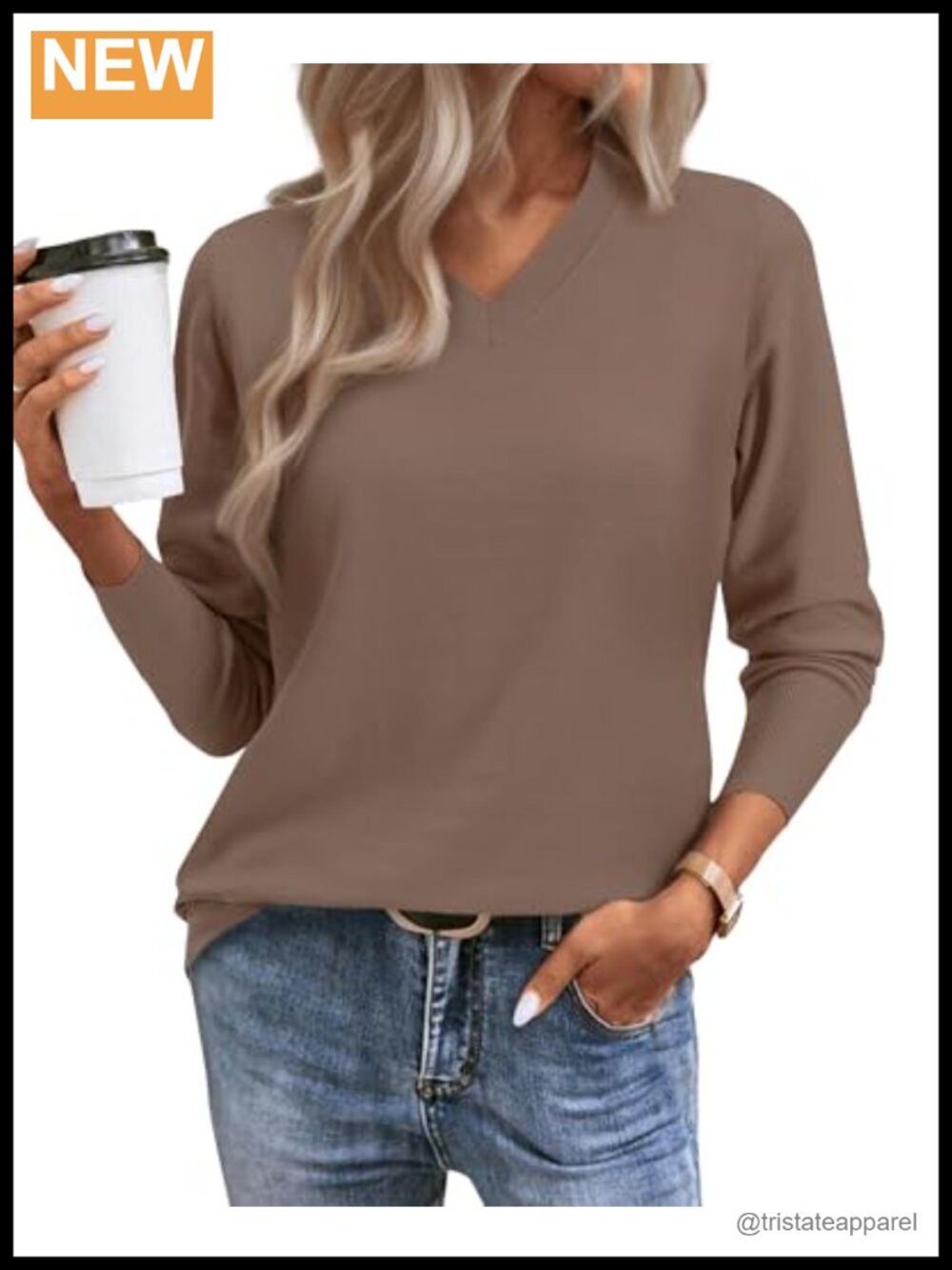 Women's Lightweight Ribbed Knit V Neck Pullover Sweater Long Sleeve